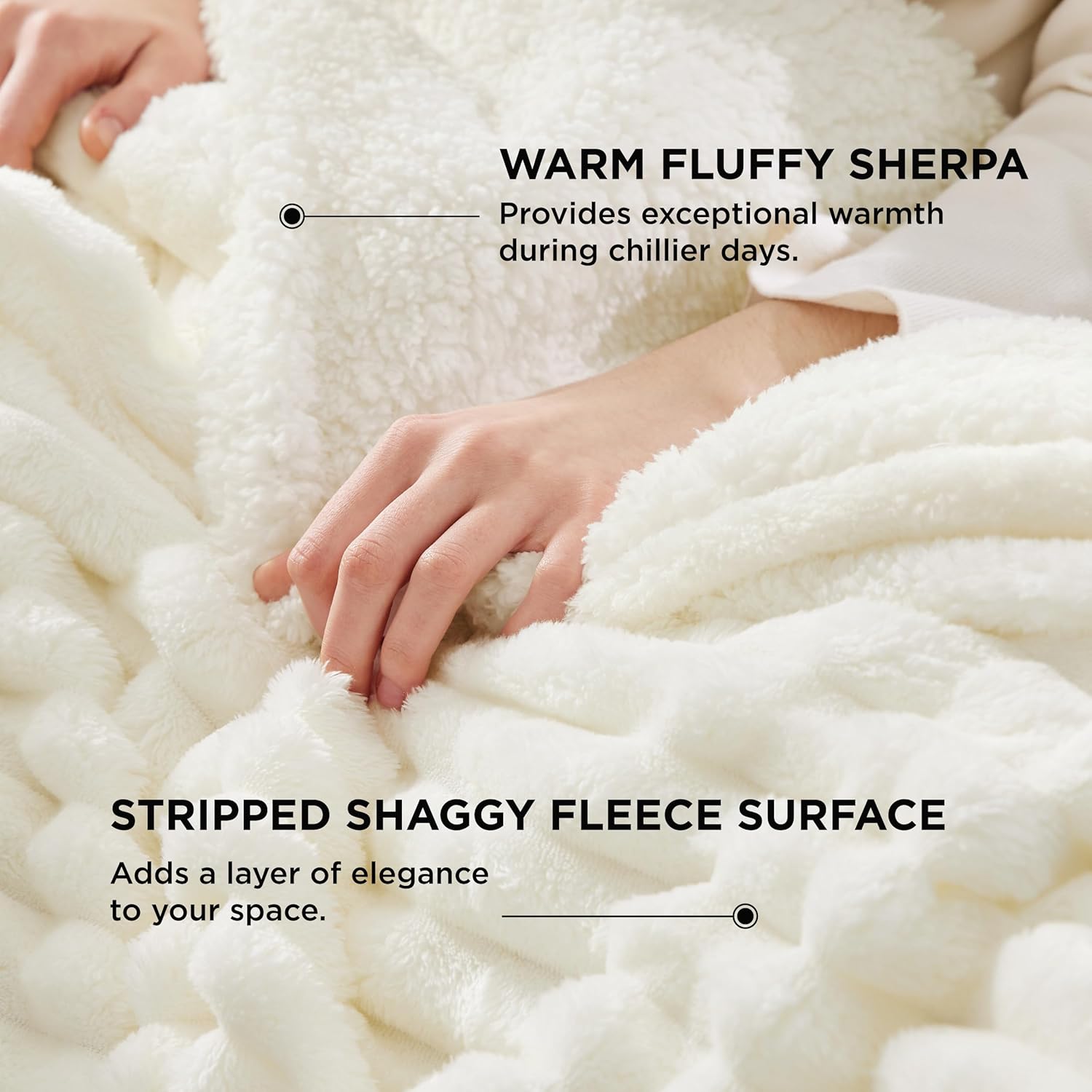 Decorative white sherpa blanket for living room