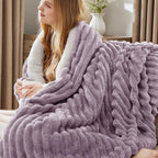 Plush purple sherpa blanket closeup texture
