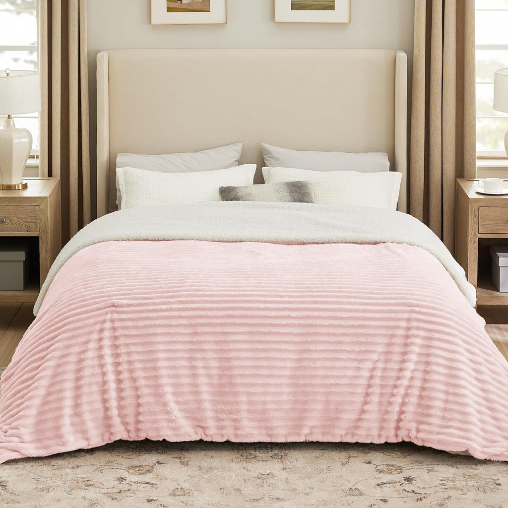 Verenza Pink Sherpa Throw Blanket for Couch