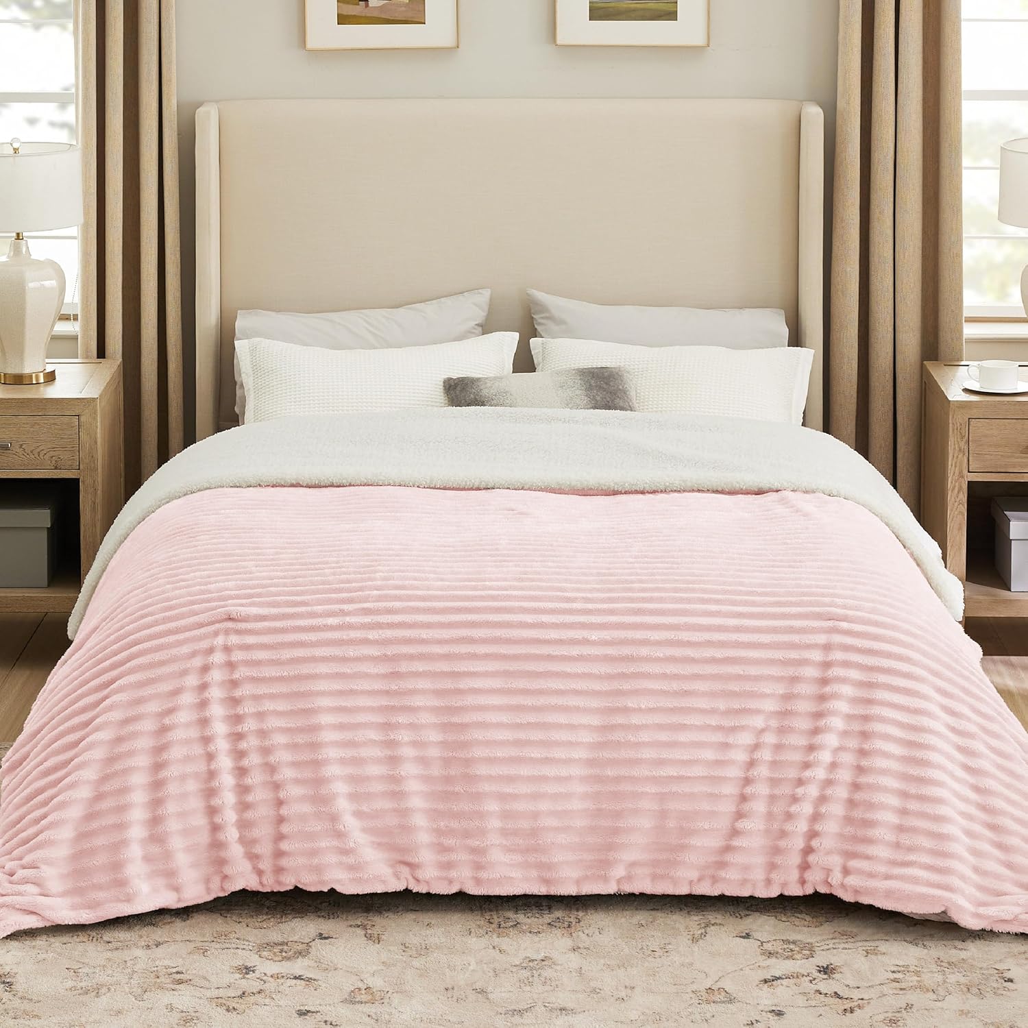 Verenza Pink Sherpa Throw Blanket for Couch