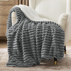 Verenza dark grey sherpa throw blanket on sofa