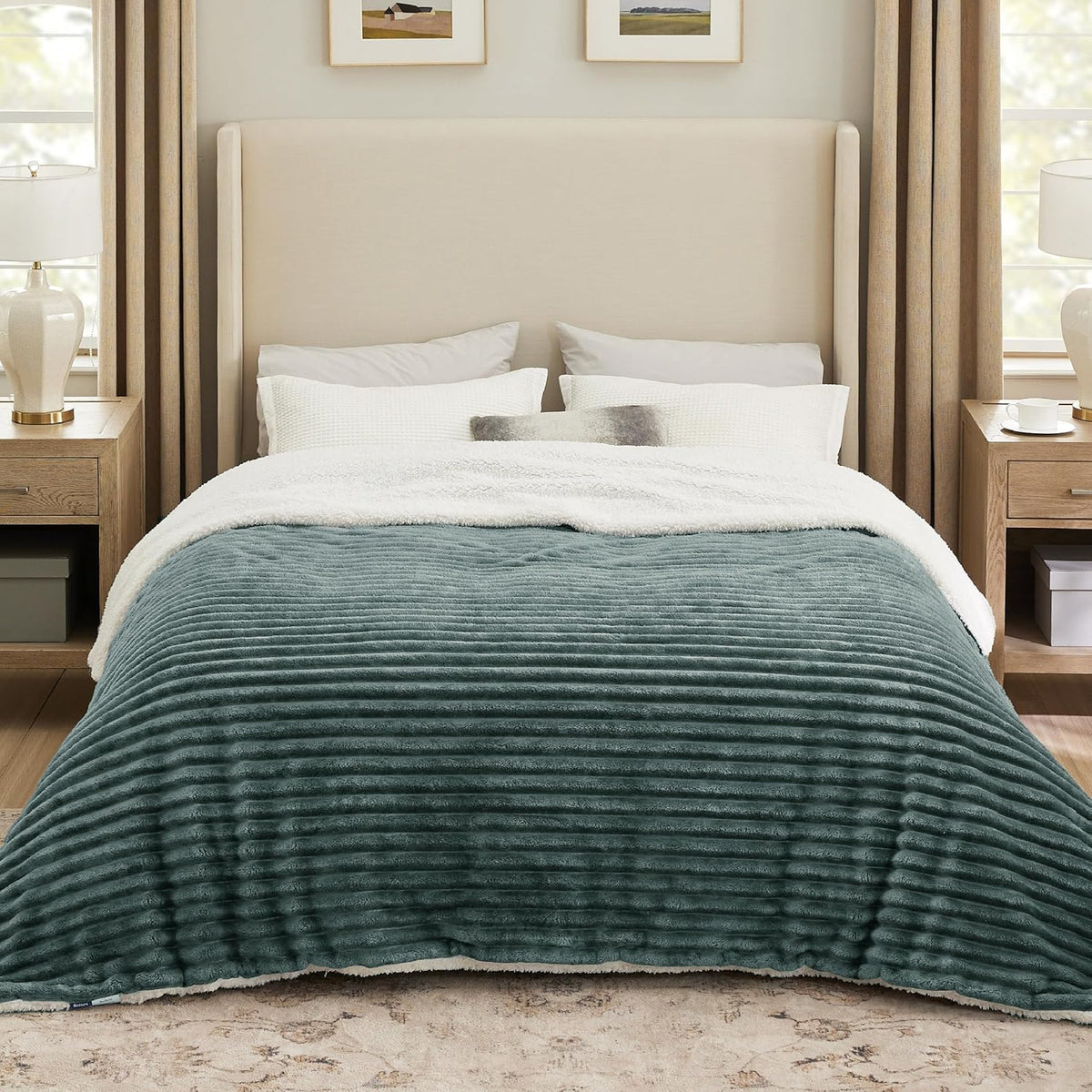 Warm green winter throw for bed or couch